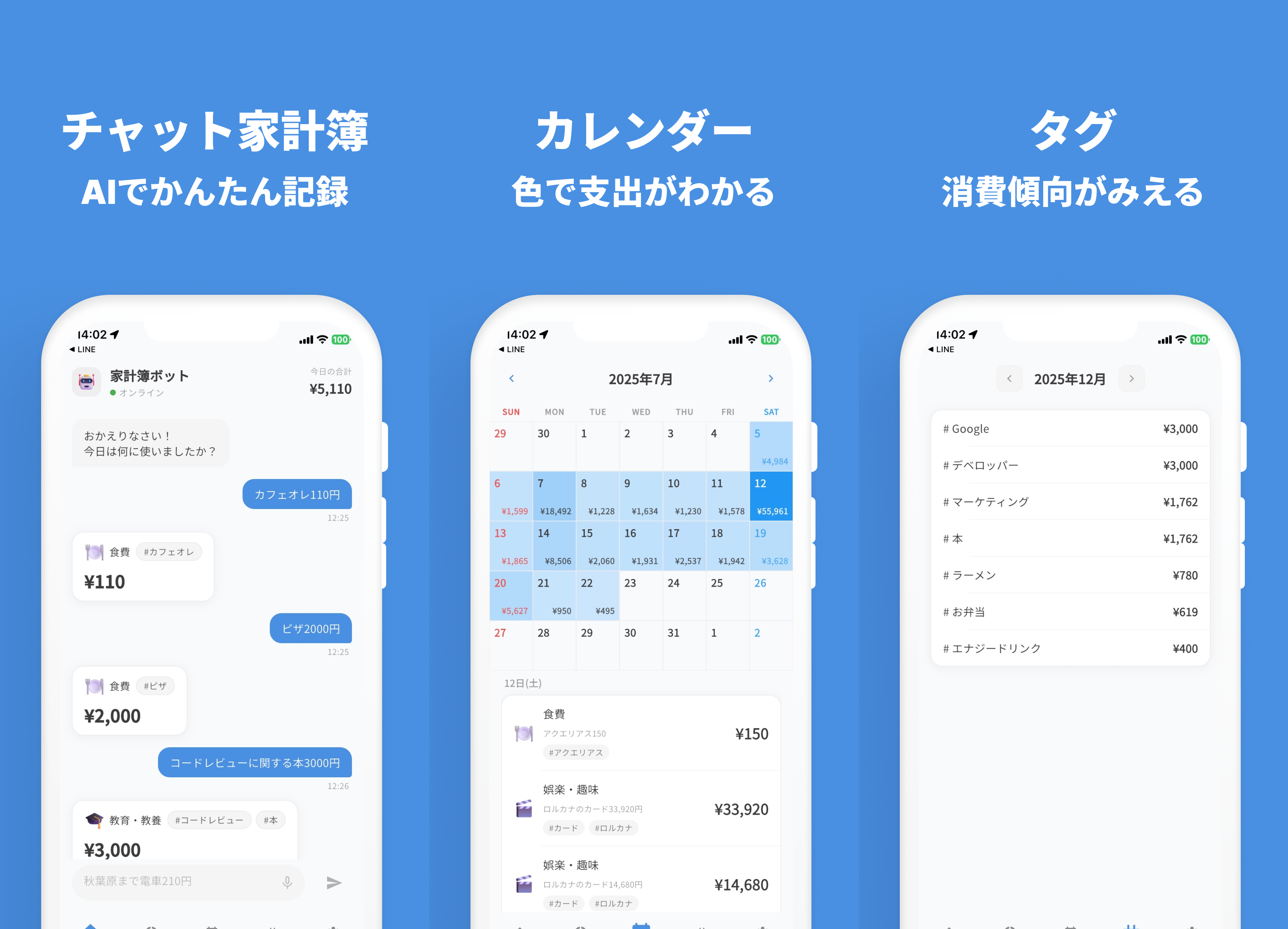 チャット家計簿のスクリーンショット
